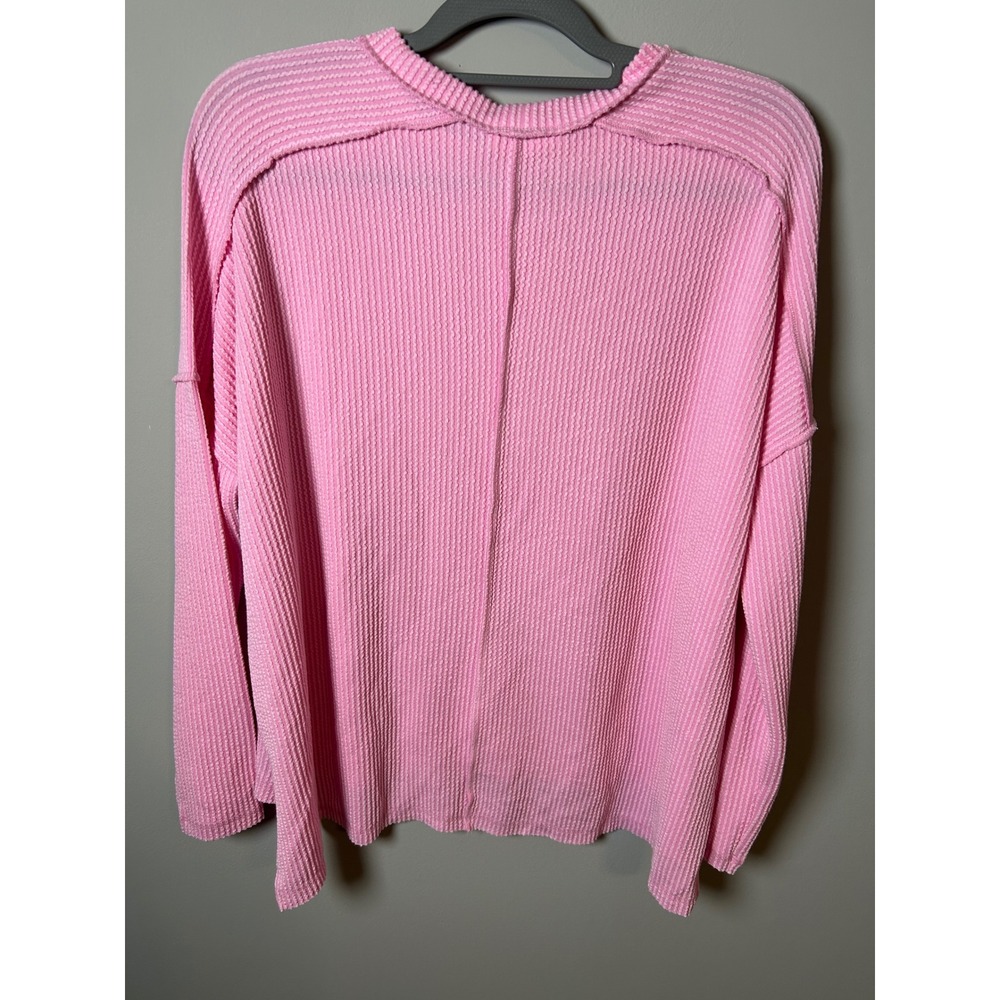 Zenana Pink Waffle Knit Oversized Thermal Top RTL-8452A L/XL - Picture 4 of 6